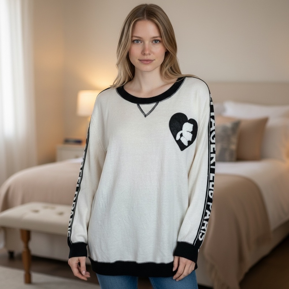 Karl Lagerfeld Black and White Heart Sweater